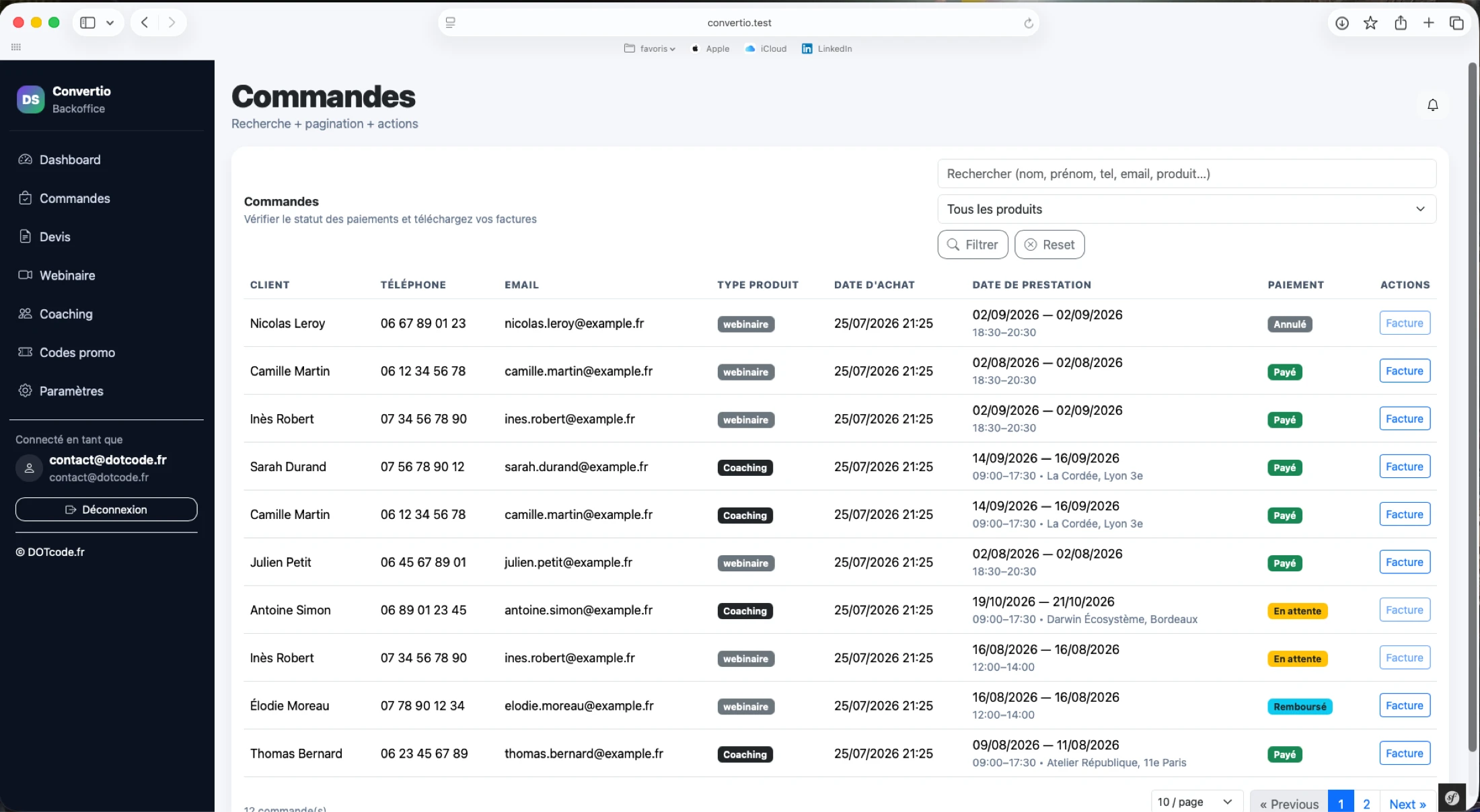 Suivi des commandes Convertio