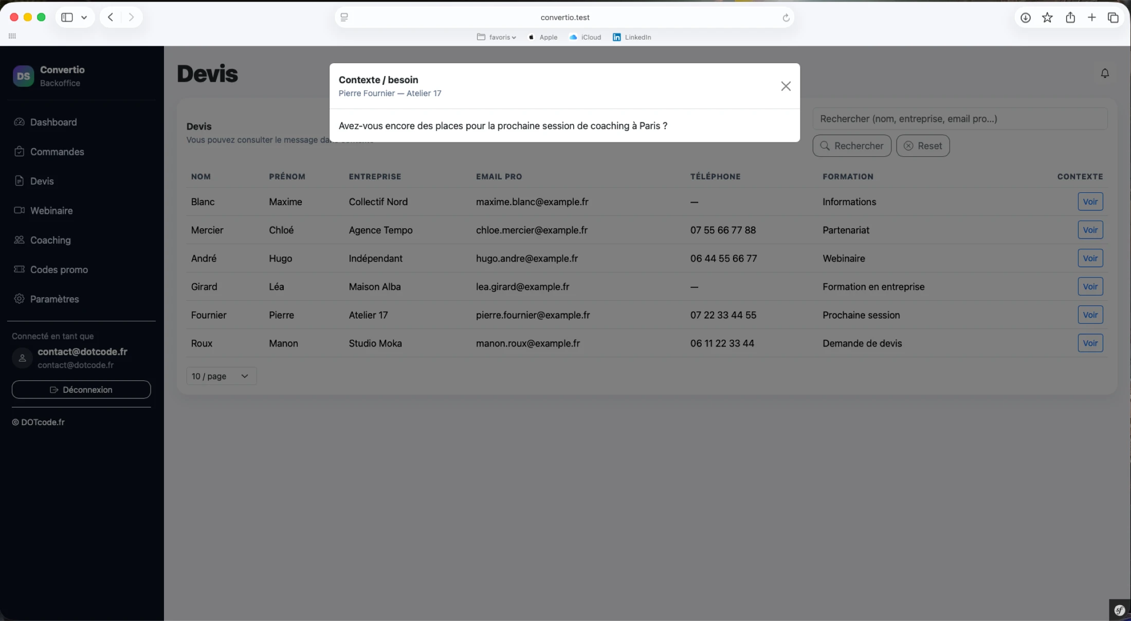 Gestion des devis Convertio