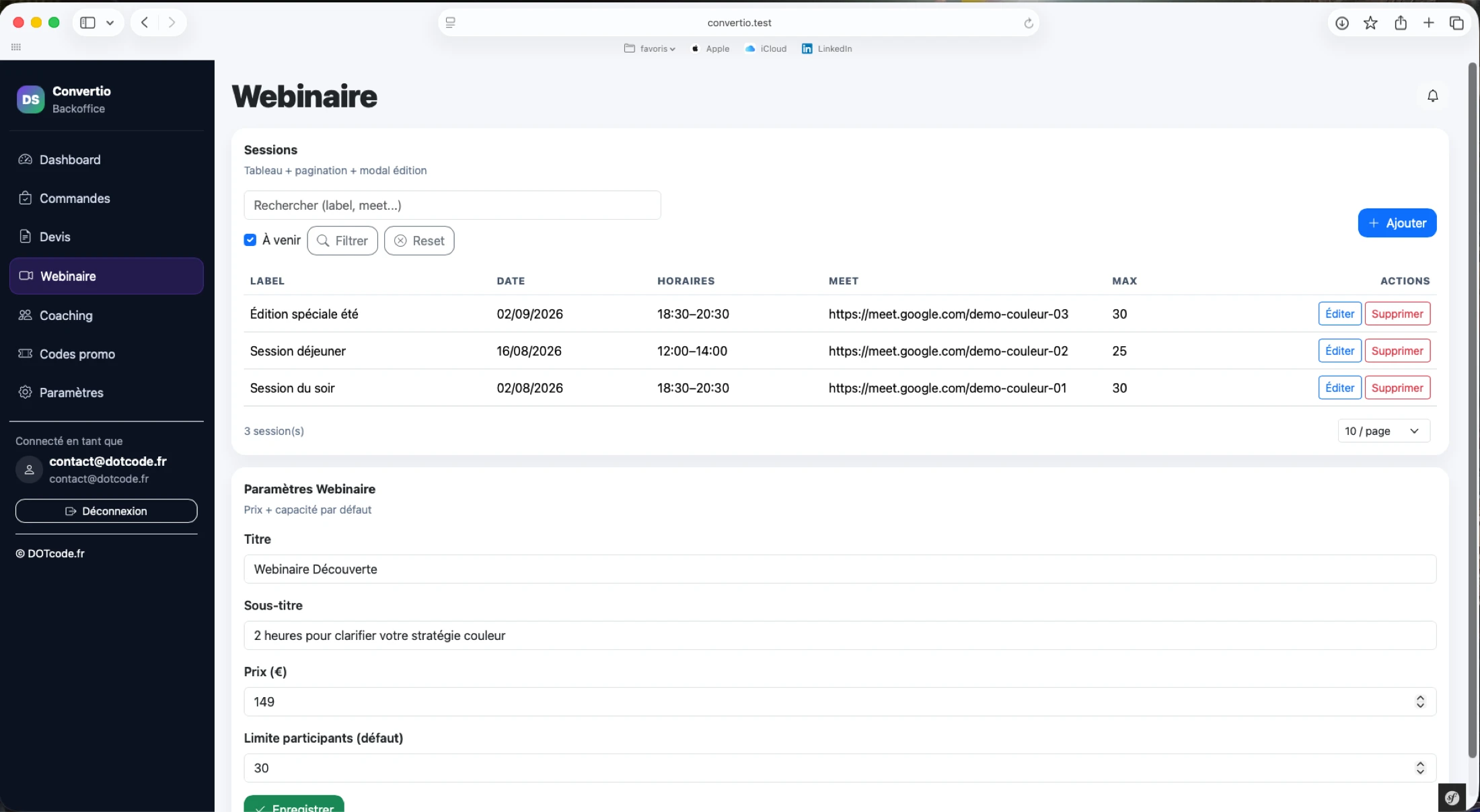 Gestion des webinaires Convertio