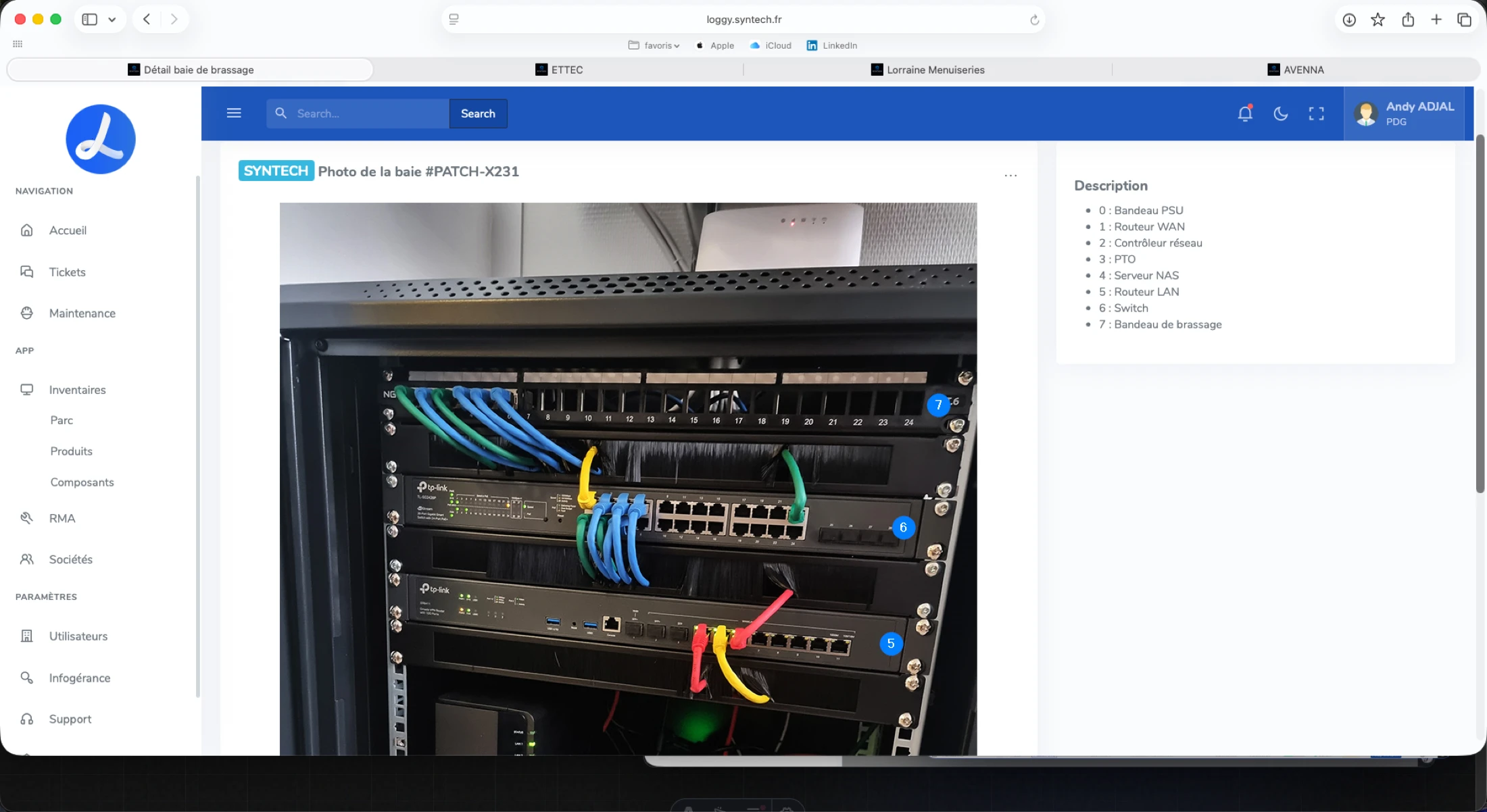 Baie informatique annotée dans Loggy